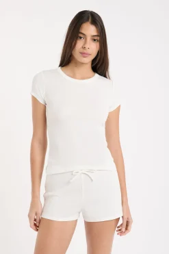 T-shirt de pyjama col rond avec coton côtelé