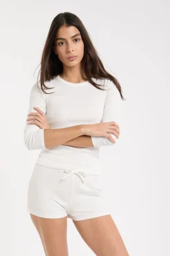T-shirt de pyjama col rond avec coton côtelé