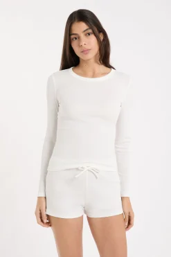 T-shirt de pyjama col rond avec coton côtelé
