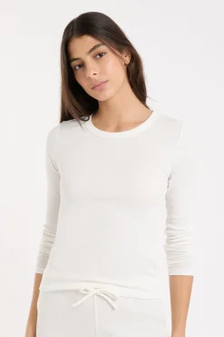 T-shirt de pyjama col rond avec coton côtelé
