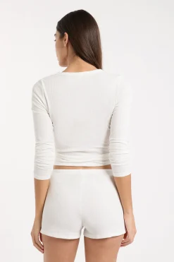T-shirt de pyjama col rond avec coton côtelé