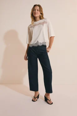 T-shirt en coton avec détails dentelle
