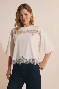 T-shirt en coton avec détails dentelle