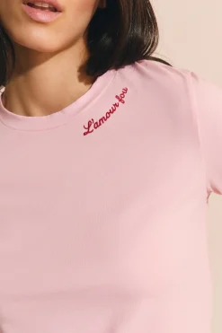 T-shirt en coton brodé manches coudes