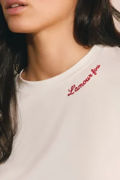 T-shirt en coton brodé manches coudes