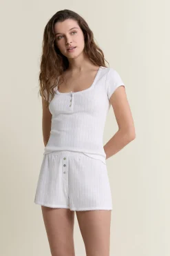 T-shirt manches courtes en coton pointelle