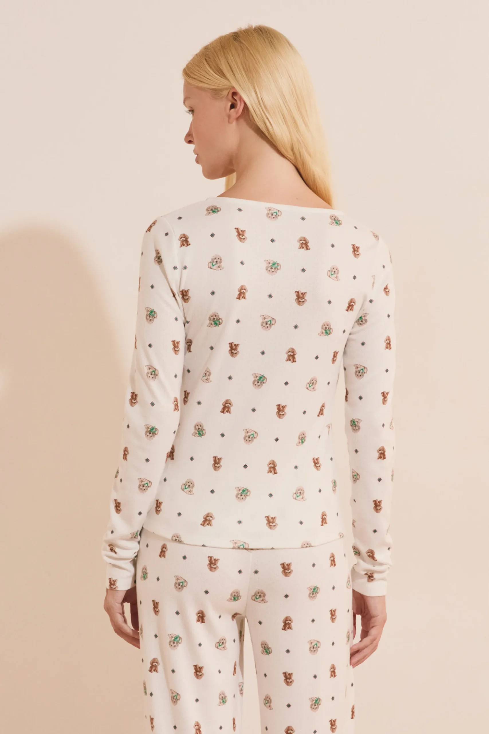 T-shirt manches longues avec boutons à motifs chiens