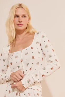 T-shirt manches longues avec boutons à motifs chiens