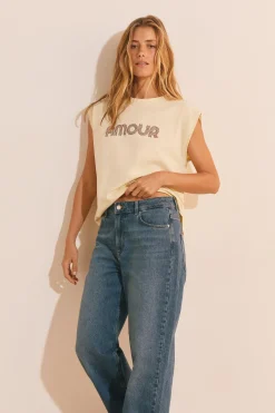 T-shirt sans manches avec inscription 