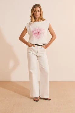 T-shirt sans manches à motif fleur