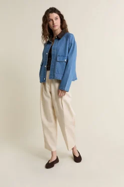 Veste en jean à col contrastant