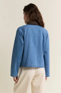 Veste en jean à col contrastant