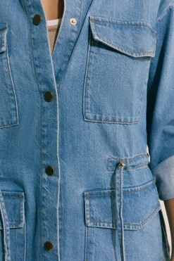 Veste mi-longue effet jean en coton