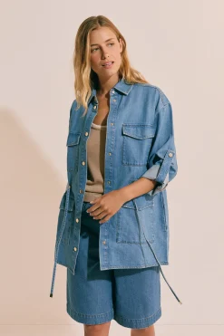 Veste mi-longue effet jean en coton